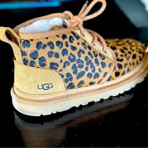 Authentic UGG Women’s 8 Nuemel leopard chukka soft ankle boots, rubber soles.